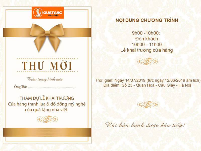 Thư mời khai trường Showroom tại 23 Quan Hoa - Cầu Giấy