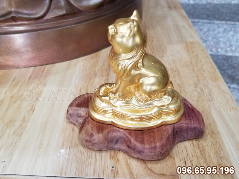 Tượng mèo đồng phong thủy thếp vàng 24k cỡ nhỏ - Linh vật phong thủy độc đáo